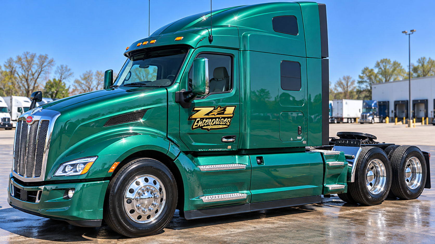 Dark mint-green Z&I tractor ready for a power-only move mockup