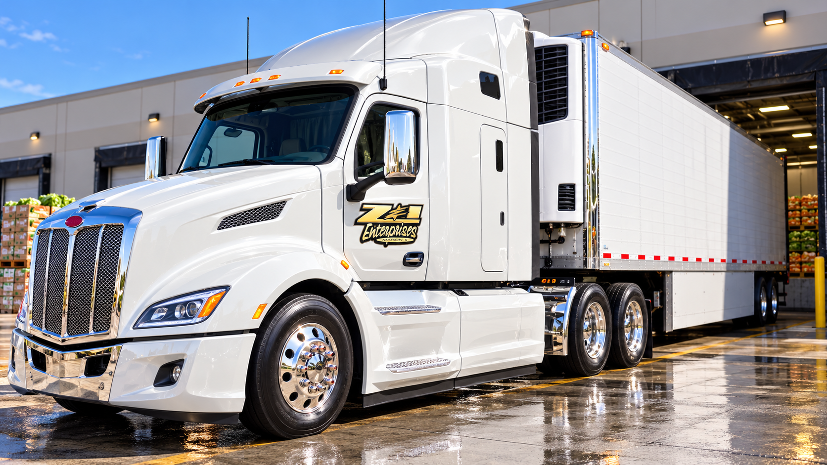 White Z&I tractor with refrigerated trailer mockup